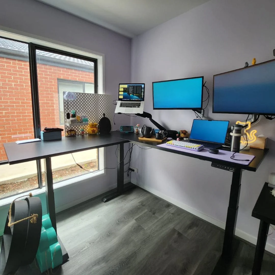 Desky Eco L-Shape Melamine Sit Stand Desk - Image 3