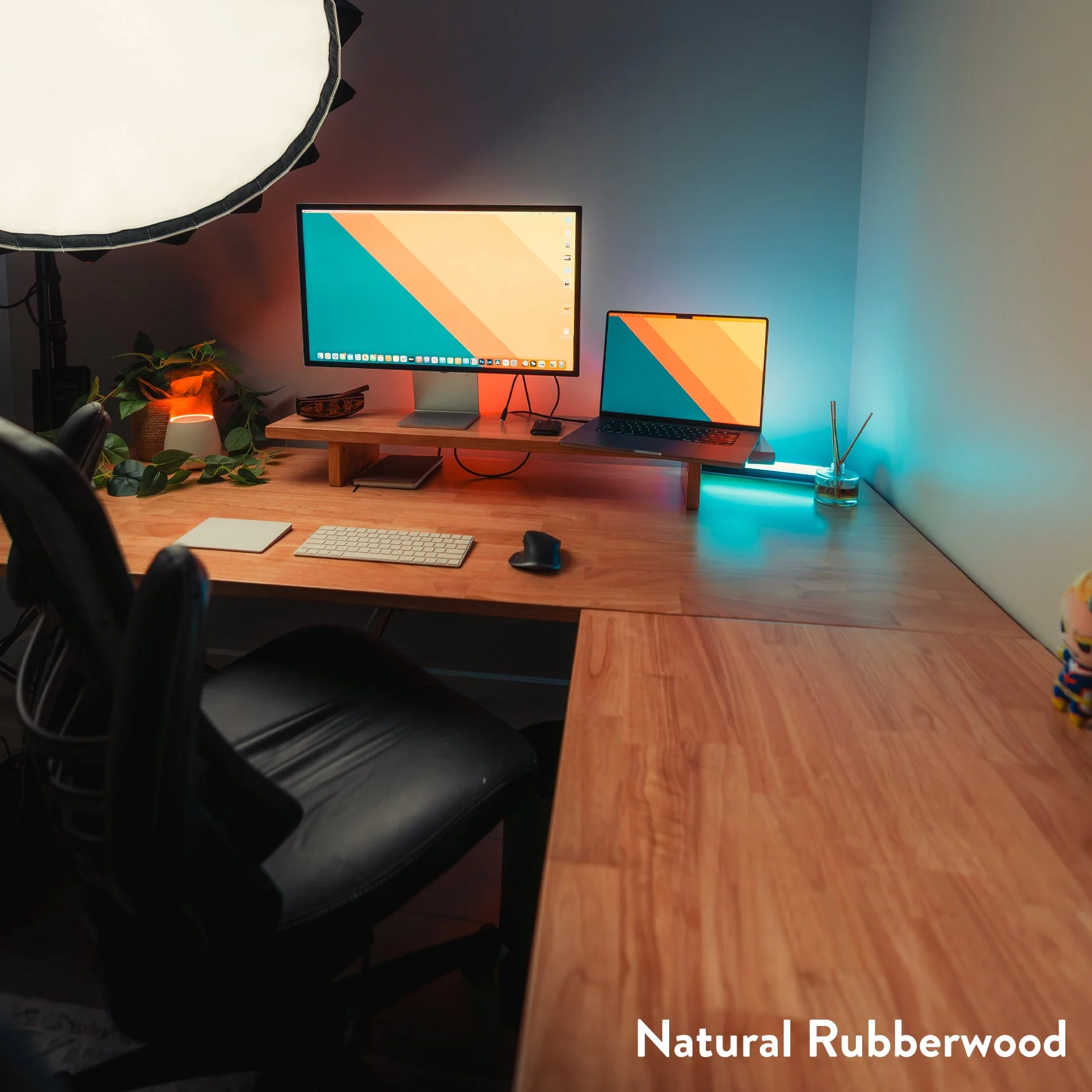 Desky Rubberwood L-Shape Sit Stand Desk - Image 6